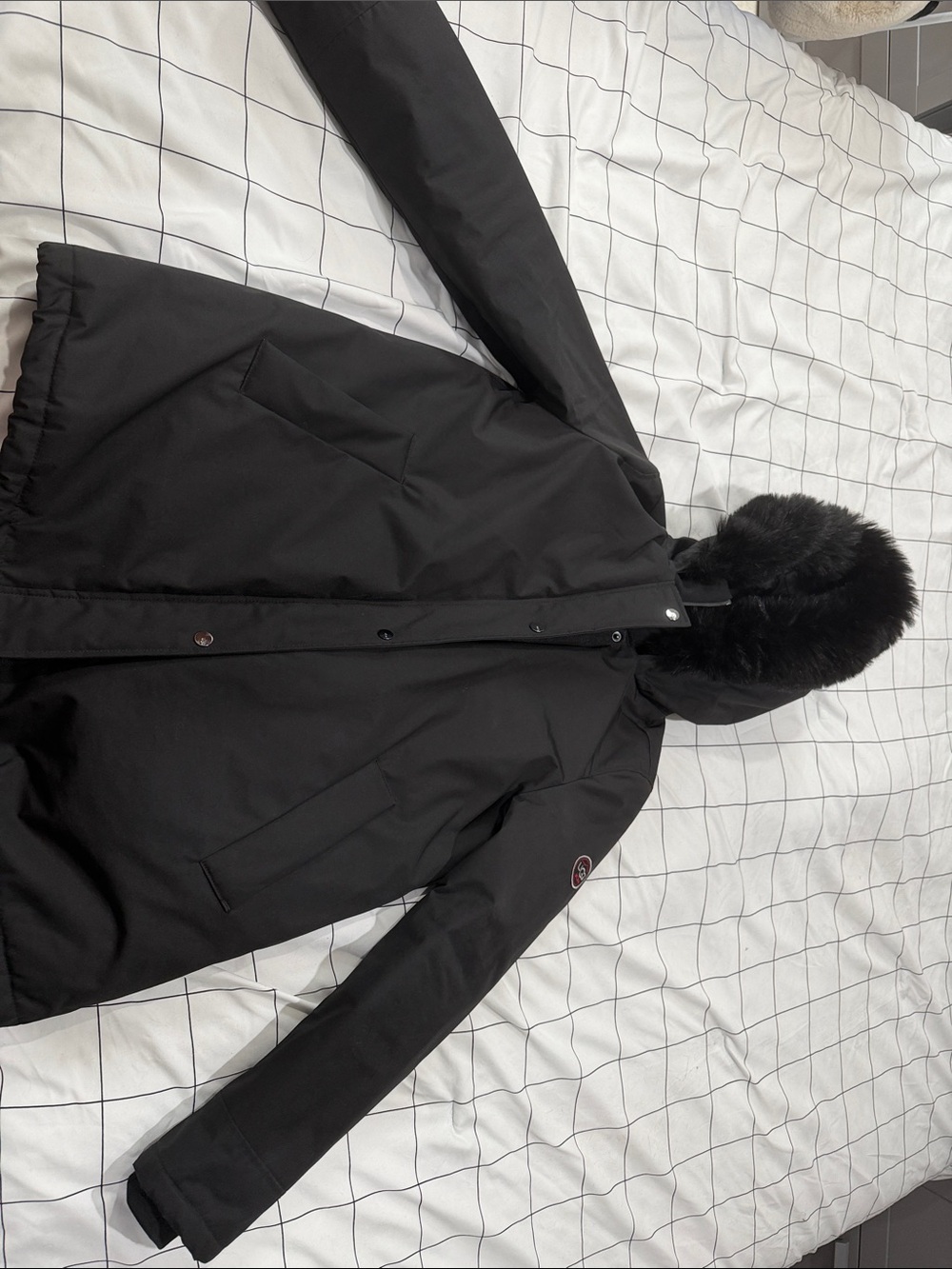 Women's UGG Black Hooded Parka Jacket with Faux Fur Trim